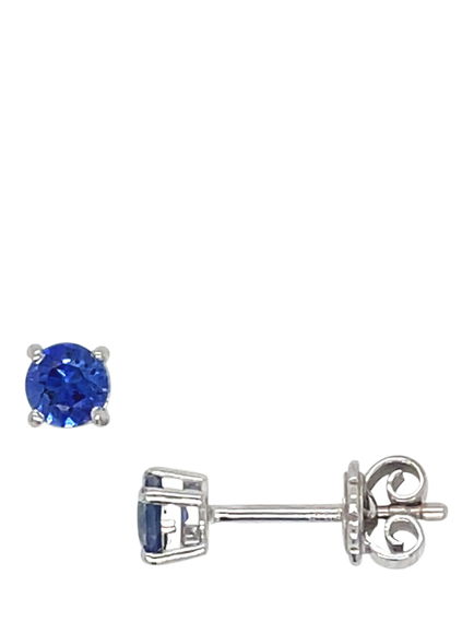 E.W Adams 18ct White Gold Claw Set Sapphire Round Stud Earrings, Silver/Blue