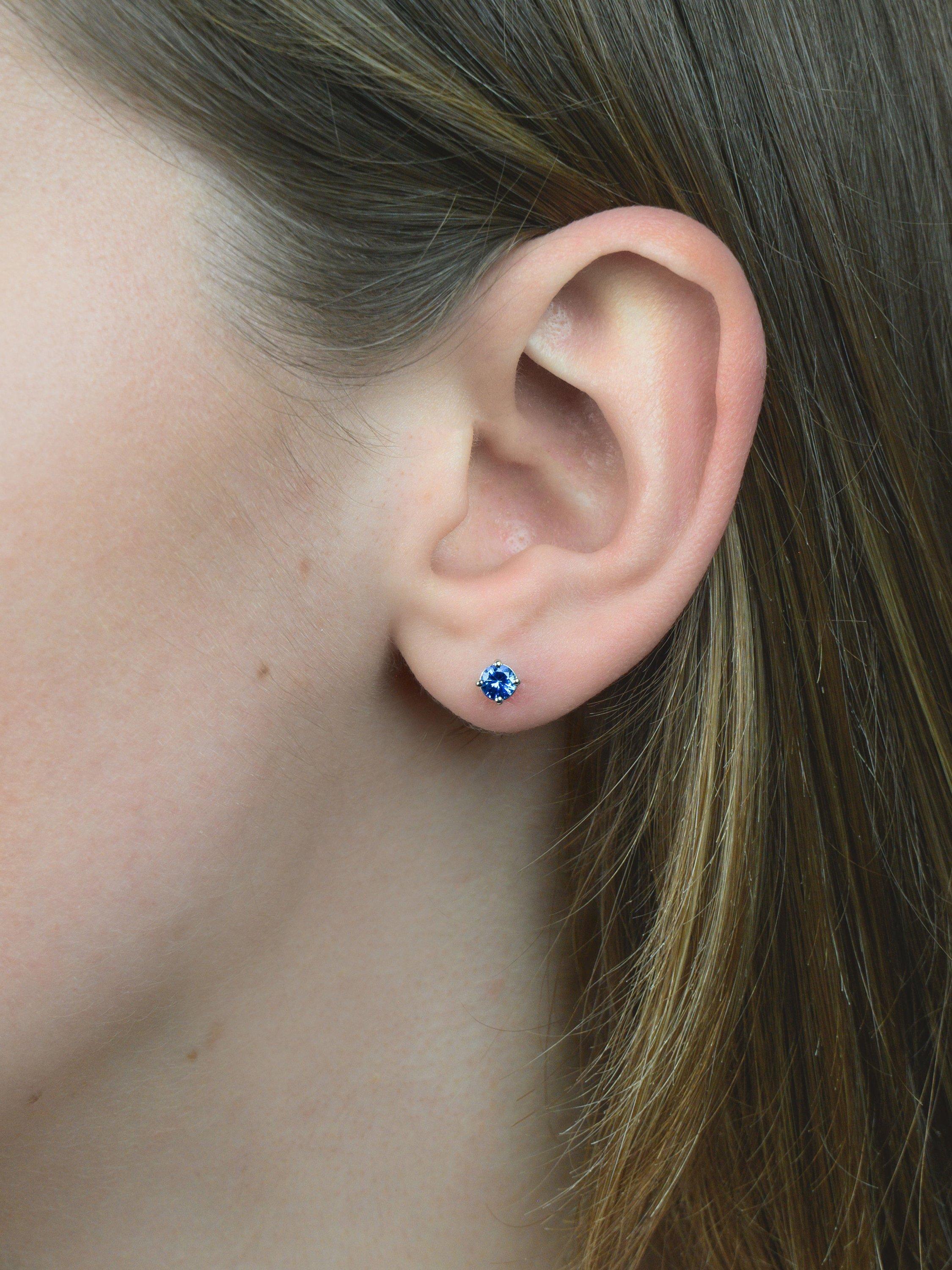 Product image 2 of 3, which shows E.W Adams 18ct White Gold Claw Set Sapphire Round Stud Earrings
