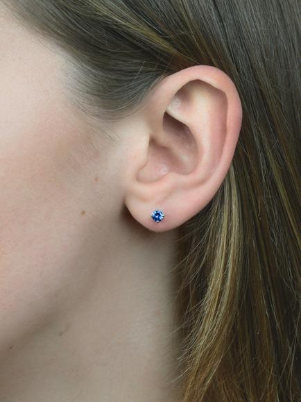 E.W Adams 18ct White Gold Claw Set Sapphire Round Stud Earrings - view 2, Silver/Blue