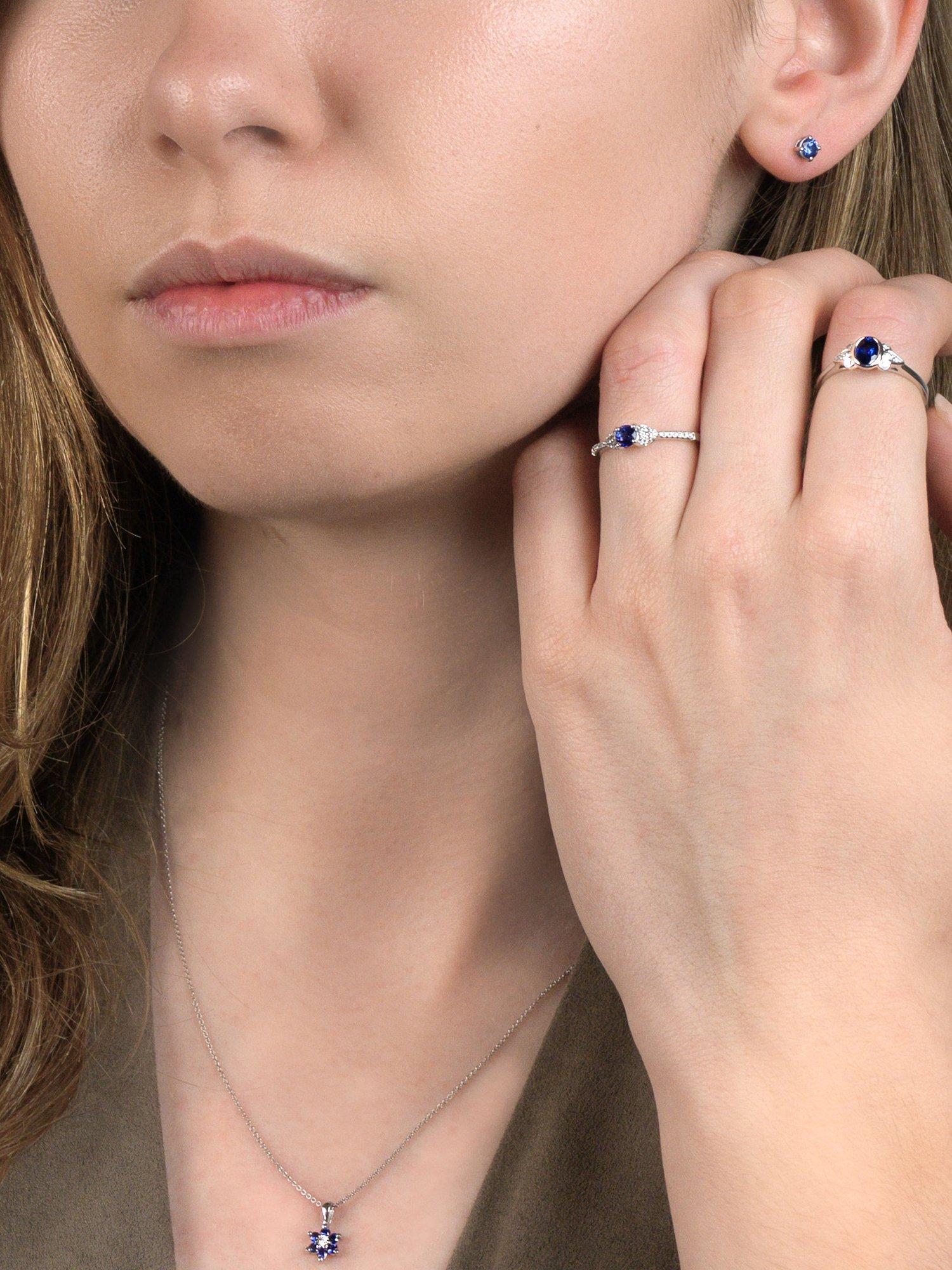 Product image 3 of 3, which shows E.W Adams 18ct White Gold Claw Set Sapphire Round Stud Earrings