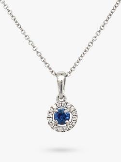 E.W Adams 18ct White Gold Sapphire & Diamond Cluster Pendant Necklace, White Gold/Blue