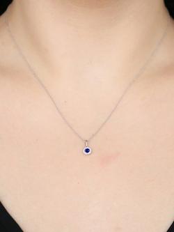 E.W Adams 18ct White Gold Sapphire & Diamond Cluster Pendant Necklace - view 2, White Gold/Blue