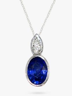 E.W Adams 18ct White Gold Sapphire & Diamond Pendant Necklace, White Gold/Blue