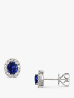 E.W Adams 18ct White Gold Diamond & Sapphire Stud Earrings, White Gold/Blue