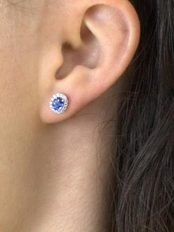 E.W Adams 18ct White Gold Diamond & Sapphire Stud Earrings - view 2, White Gold/Blue
