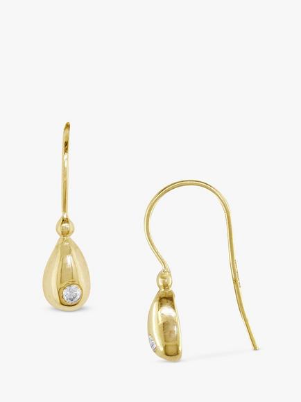 E.W Adams 9ct Yellow Gold Single Diamond Drop Hook Earrings, Gold