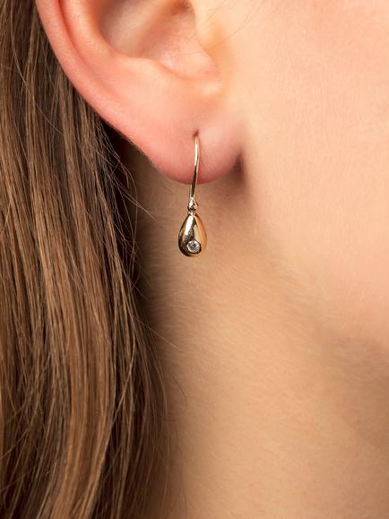 E.W Adams 9ct Yellow Gold Single Diamond Drop Hook Earrings - view 2, Gold