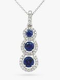 E.W Adams 18ct White Gold Sapphire & Diamond Cluster Triple Drop Pendant Necklace