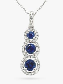 E.W Adams 18ct White Gold Sapphire & Diamond Cluster Triple Drop Pendant Necklace, White Gold