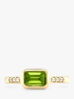 E.W Adams 9ct Yellow Gold Diamond and Peridot Cocktail Ring, N, Gold/Green
