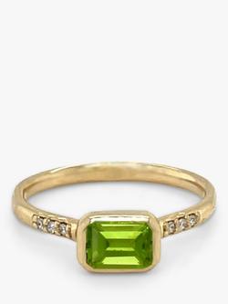 E.W Adams 9ct Yellow Gold Diamond and Peridot Cocktail Ring, N - view 2, Gold/Green
