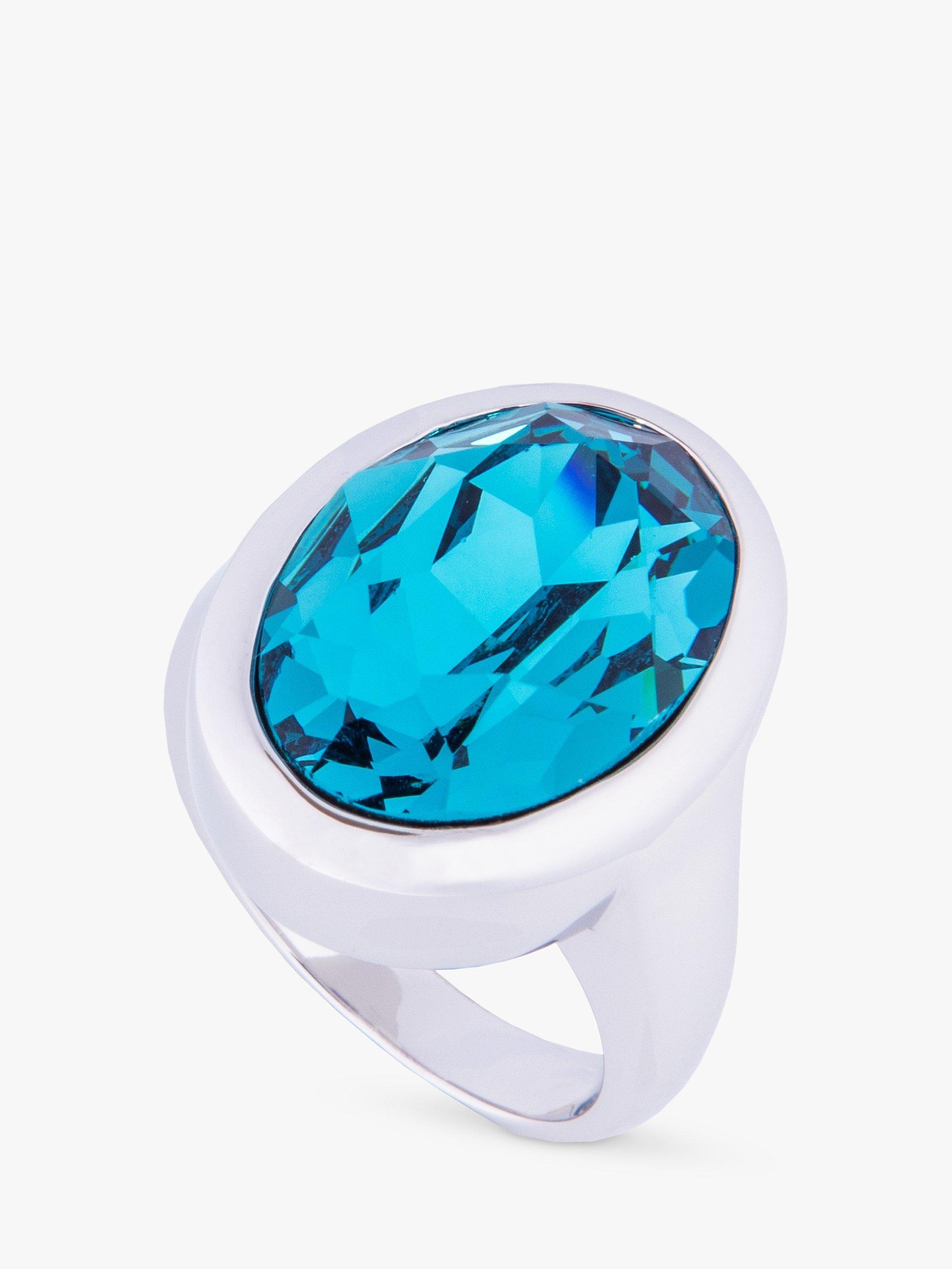 Product image 1 of 2, which shows Eclectica Pre-Loved Swarovski Crystal Oval Stone Ring, Dated Circa 1990s, Silver/Teal, M