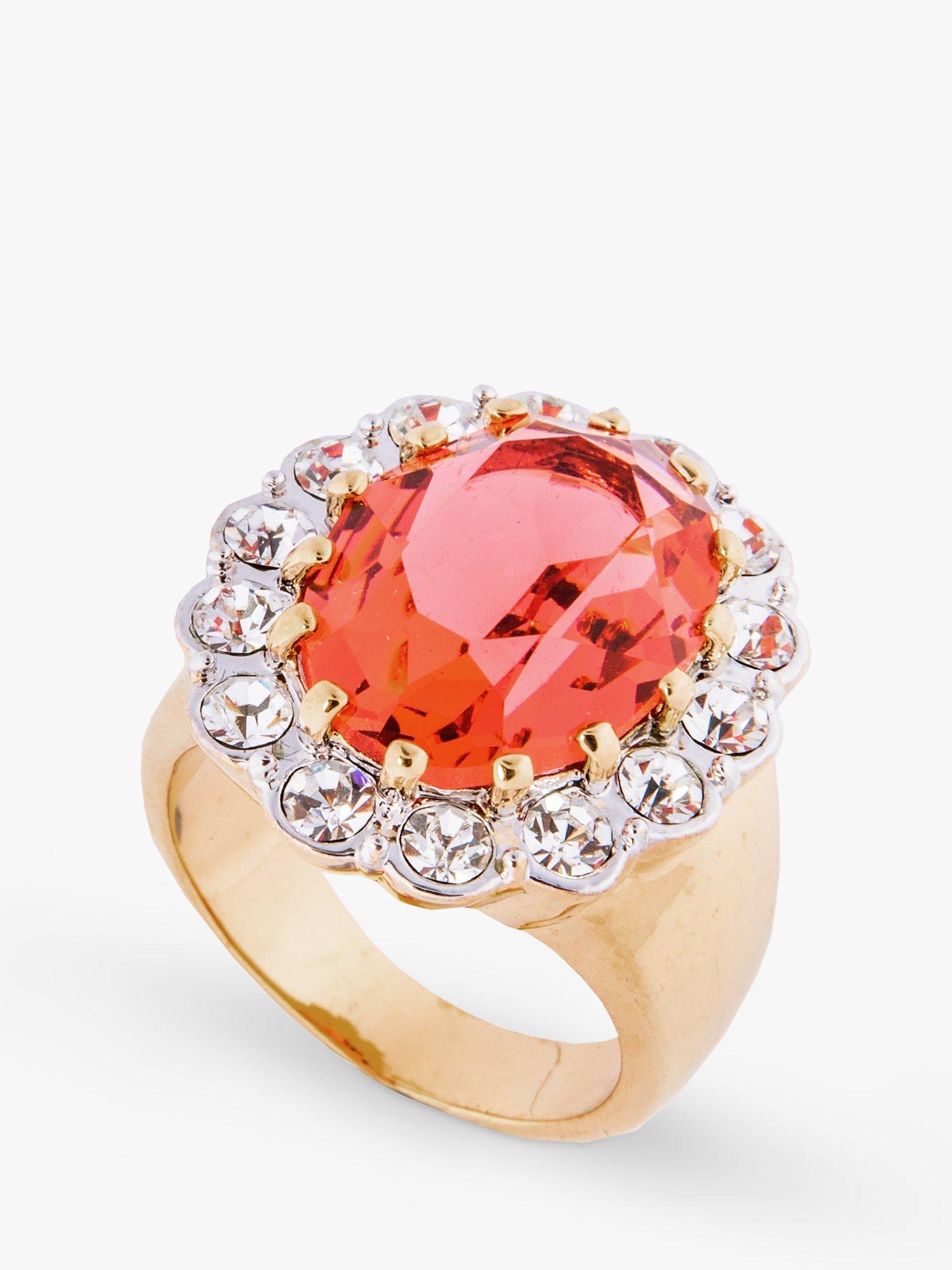 Product image 1 of 2, which shows Eclectica Pre-Loved Swarovski Crystal Oval Cluster Ring, Gold/Peach, M