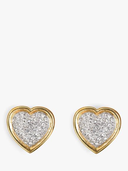 Eclectica Pre-Loved Swarovski Crystal Heart Clip-On Earrings, Dated Circa 1990s, Gold/Clear