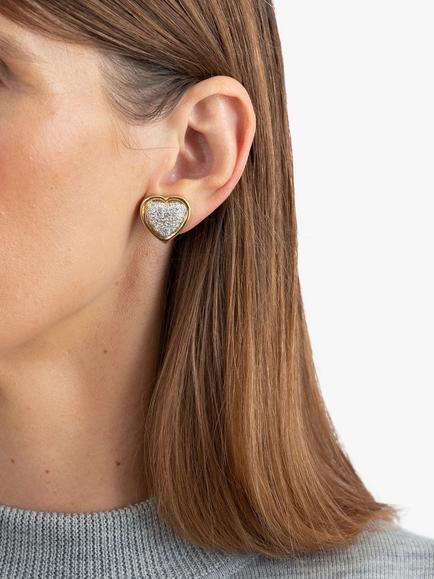 Eclectica Pre-Loved Swarovski Crystal Heart Clip-On Earrings, Dated Circa 1990s - view 2, Gold/Clear