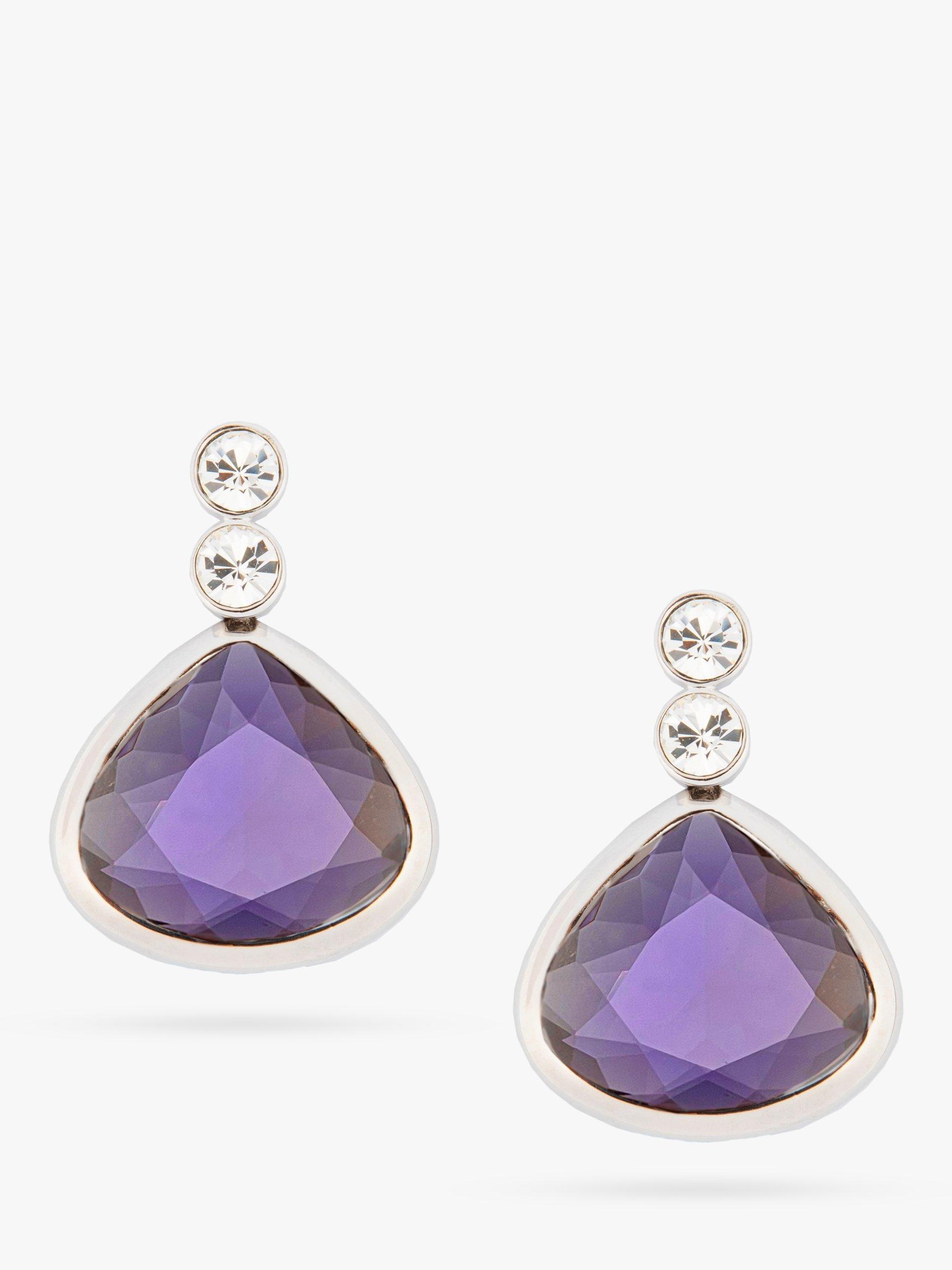 Product image 1 of 2, which shows Eclectica Pre-Loved Swarovski Crystals Drop Earrings, Silver/Lilac