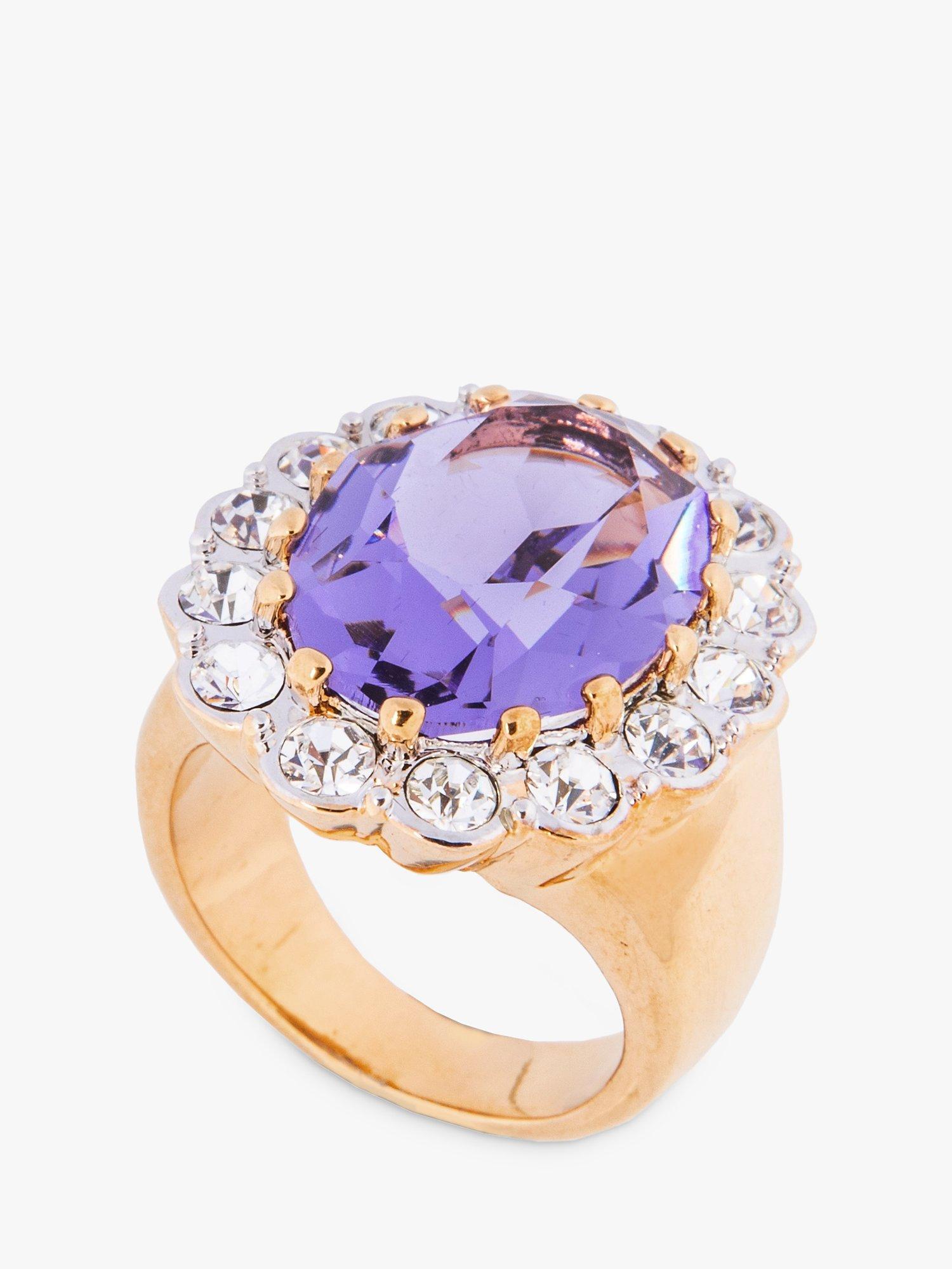 Product image 1 of 2, which shows Eclectica Pre-Loved Swarovski Crystal Oval Cluster Ring, Gold/Lilac, P