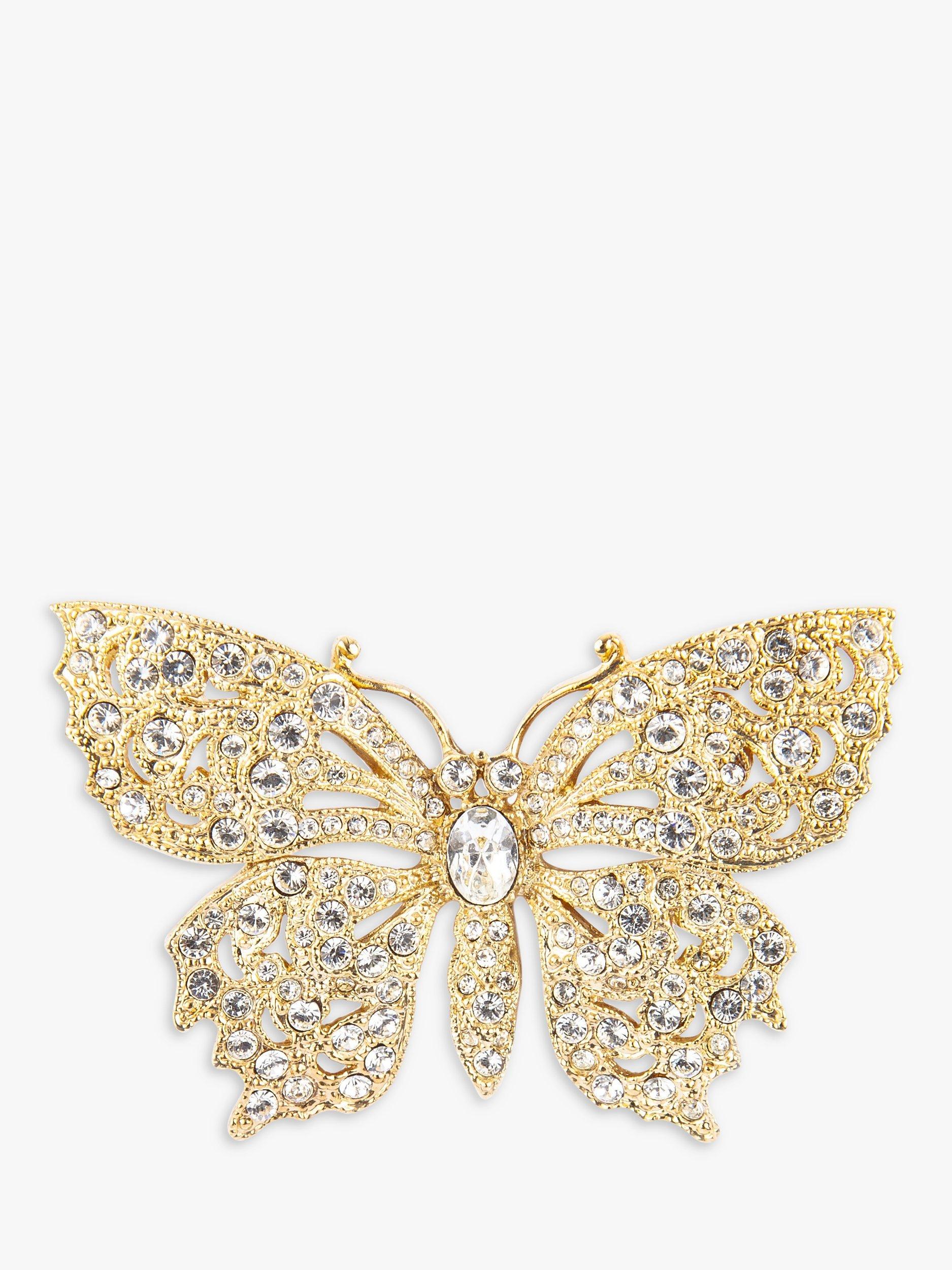 Product image 1 of 2, which shows Eclectica Pre-Loved Attwood & Sawyer Swarovski Crystal Butterfly Brooch, Dated Circa 1980s, Gold