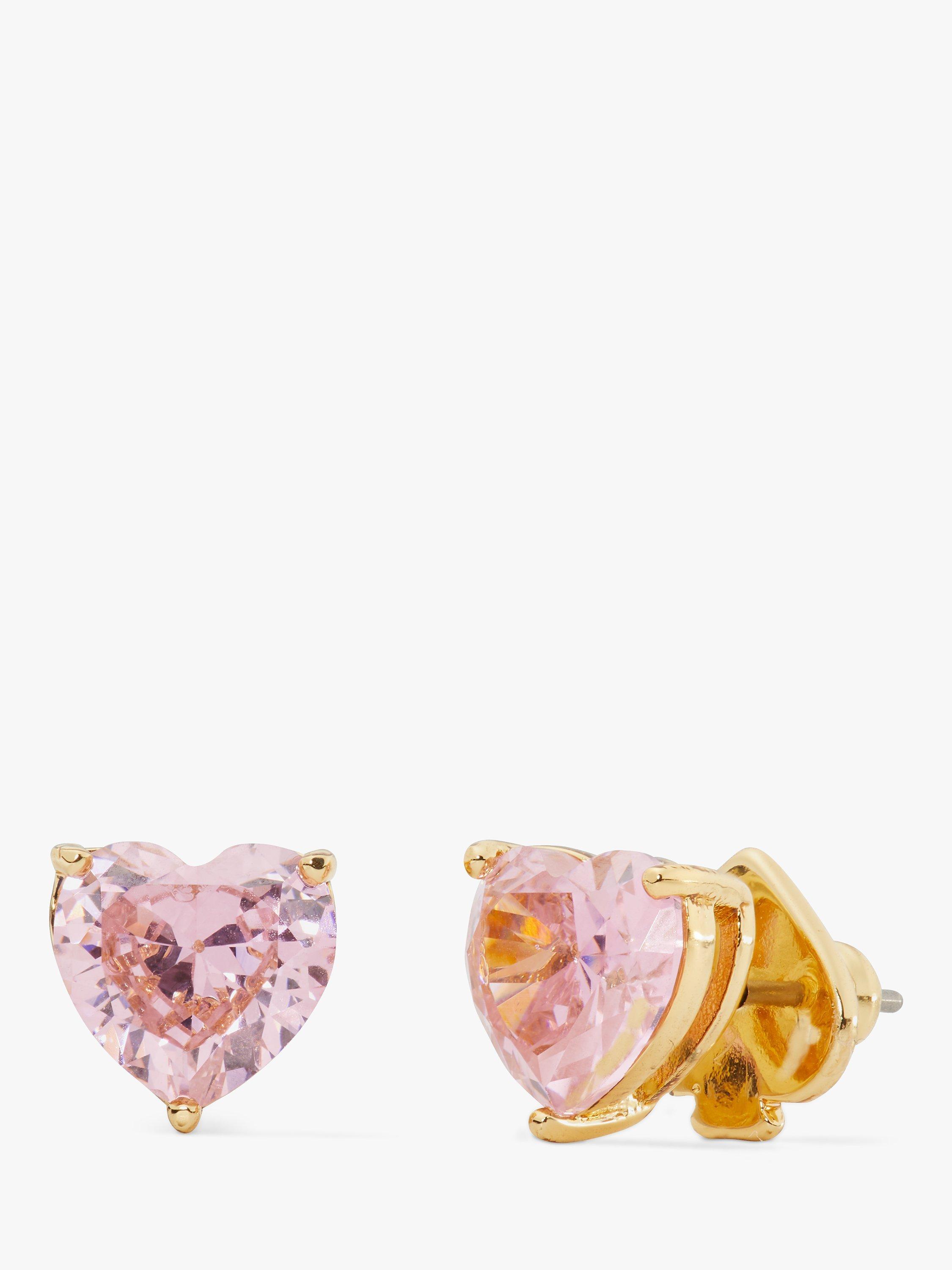 kate spade new york Cubic Zirconia Heart Stud Earrings, Gold/Pink