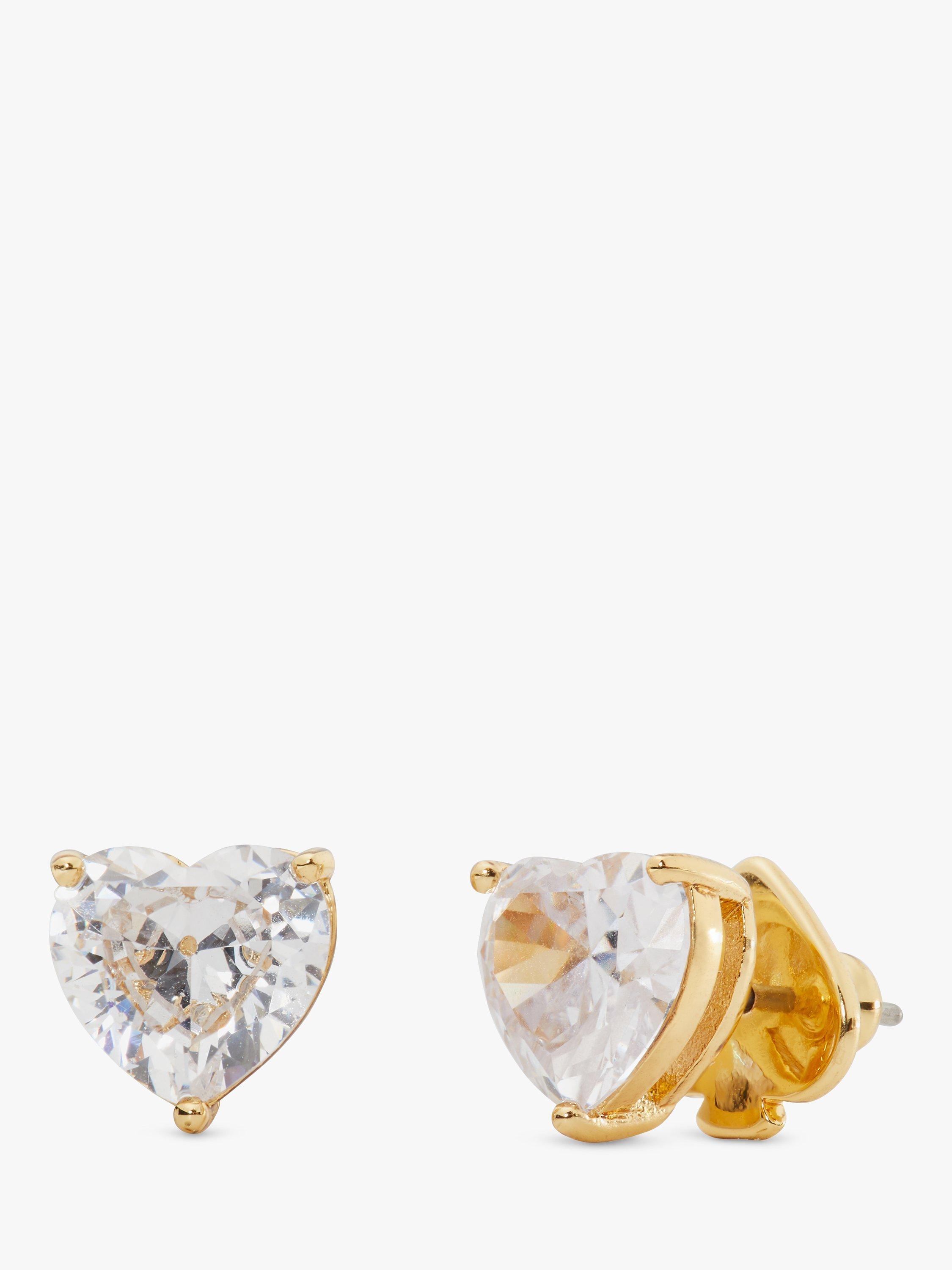 Product image 1 of 2, which shows kate spade new york Cubic Zirconia Heart Stud Earrings, Gold/Clear