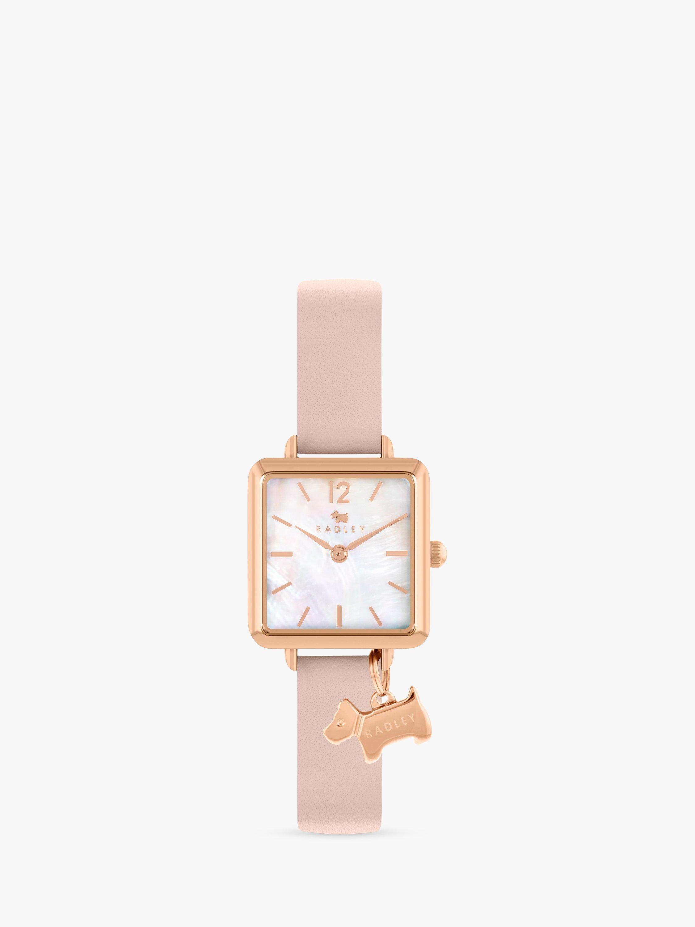 Radley Women's Square Leather Strap Watch, Cobweb/Rose Gold RY21372