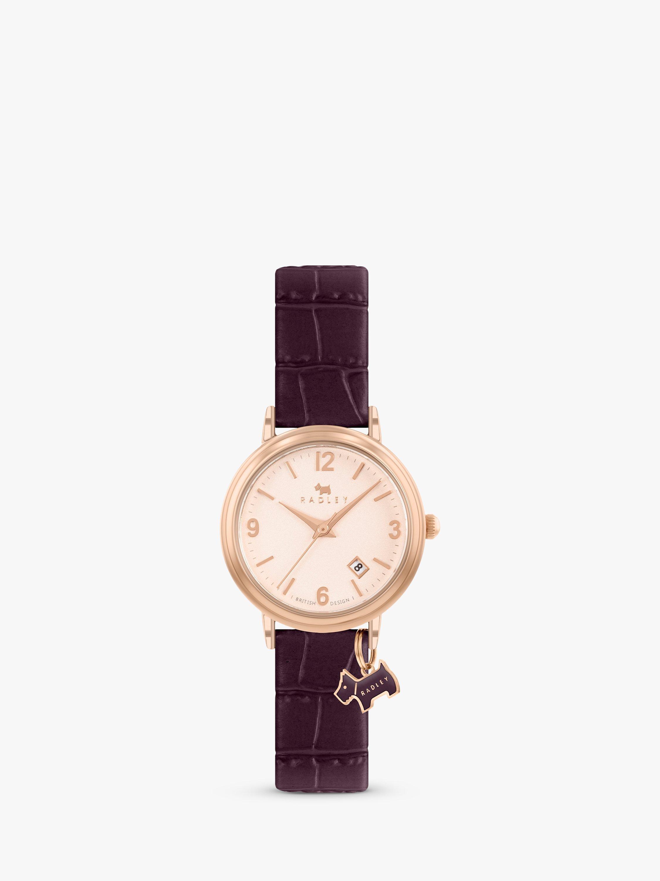 Radley Women's Dukes Place Date Croc Effect Leather Strap Watch, Aubergine RY21348