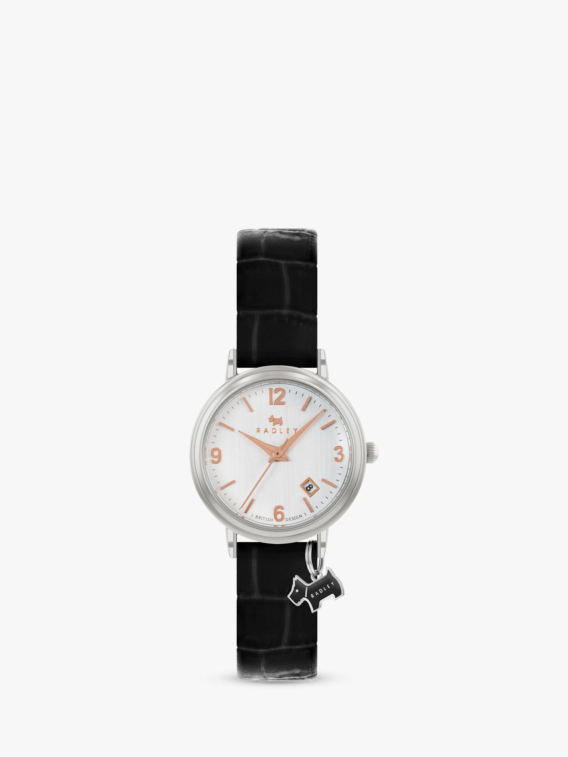Radley Women's Dukes Place Date Croc Effect Leather Strap Watch, Black RY21339