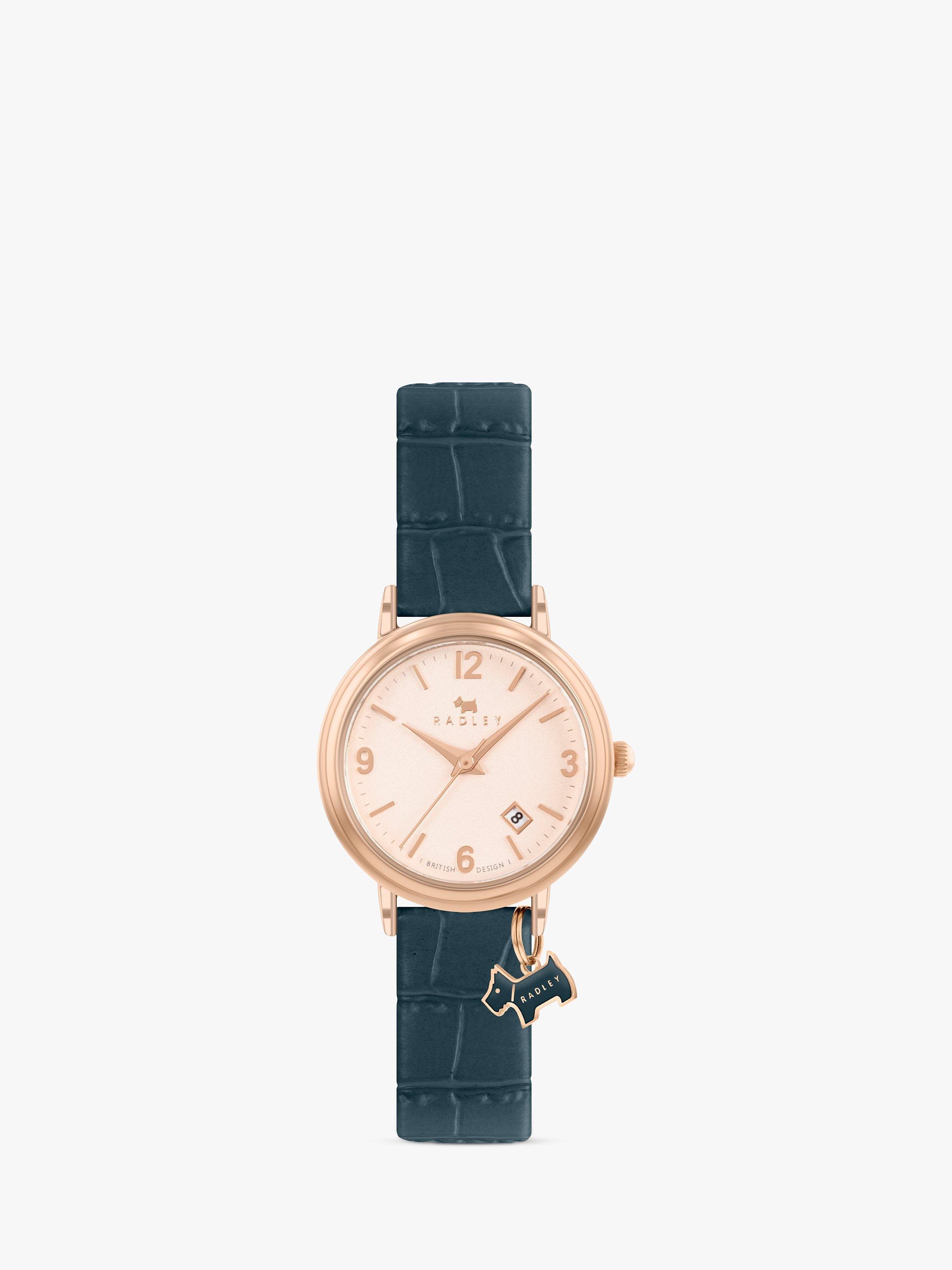 Radley Women's Dukes Place Date Croc Effect Leather Strap Watch, Teal RY21346