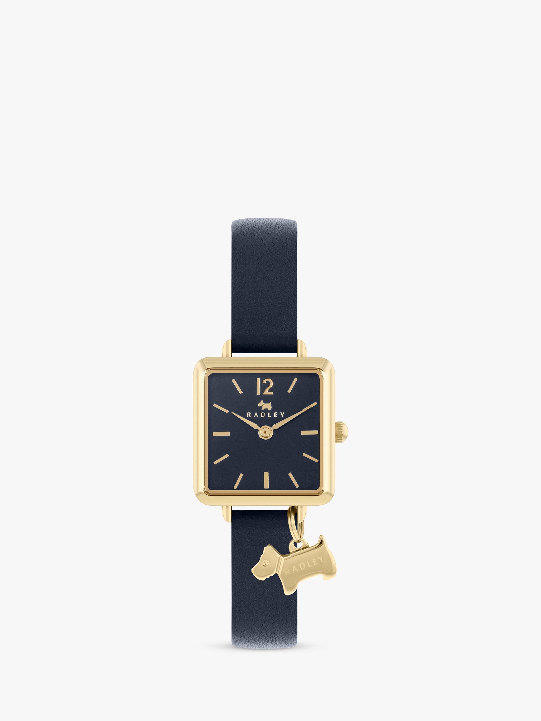 Radley Women's Square Leather Strap Watch, Blue/Gold RY21370