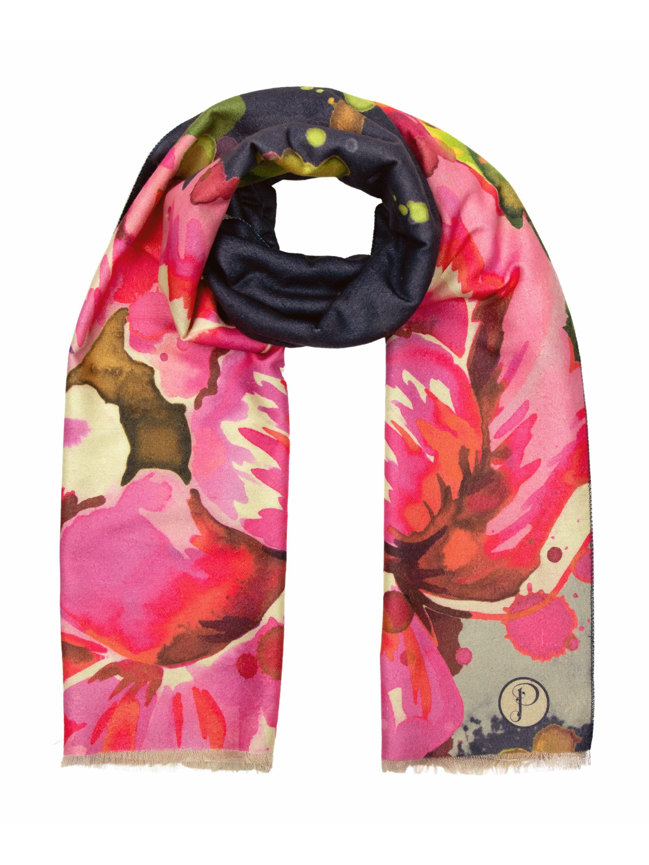 Powder Painted Peony Print Luxury Winter Scarf, Pink/Multi