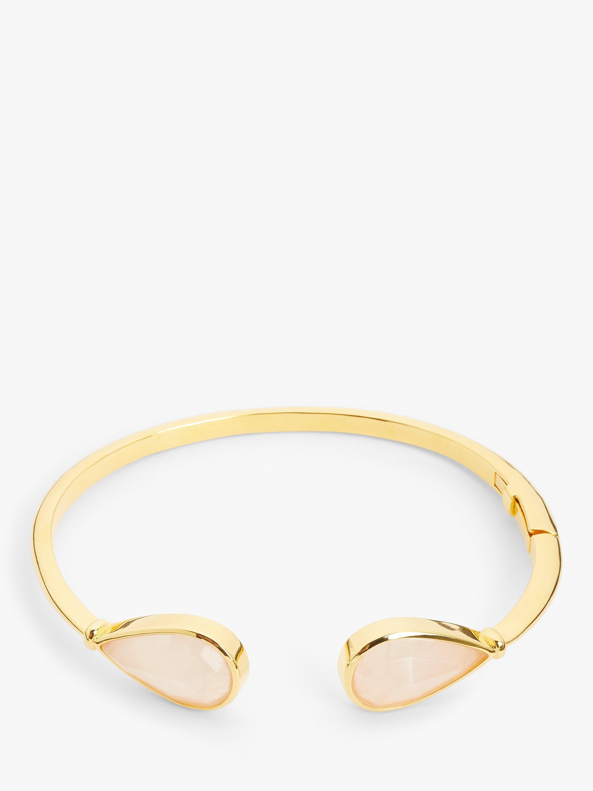 John Lewis Gemstones Teardrop Stone Open Bangle, Gold/Rose Quartz
