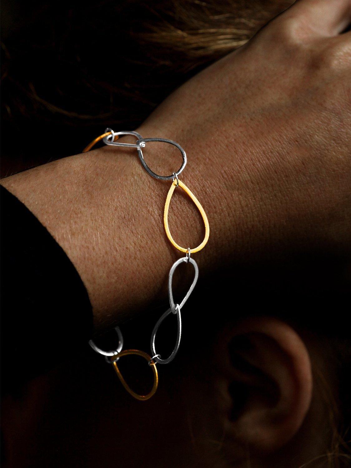 Product image 4 of 4, which shows Nina B Two-Toned Teardrop Open Link Bracelet, Silver/Gold