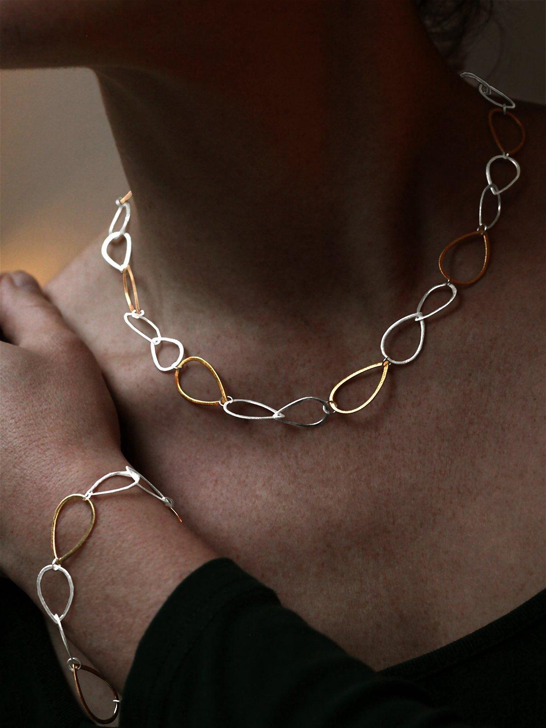 Product image 3 of 4, which shows Nina B Two-Toned Teardrop Open Link Bracelet, Silver/Gold