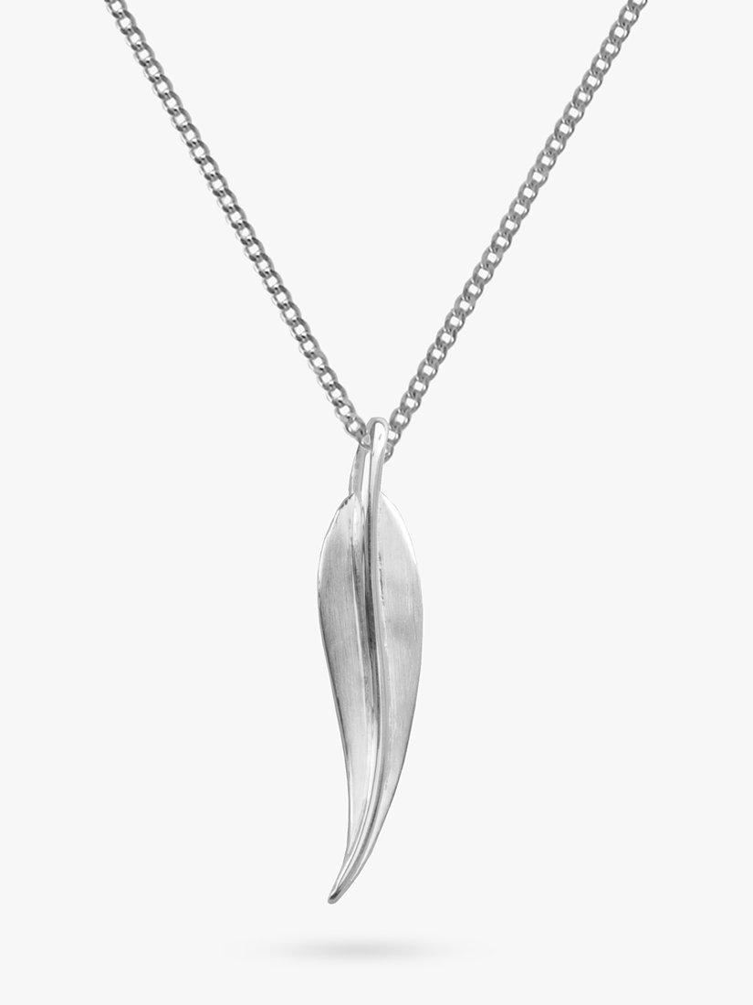 Product image 1 of 4, which shows Nina B Sterling Silver Slim Feather Pendant Necklace, Silver