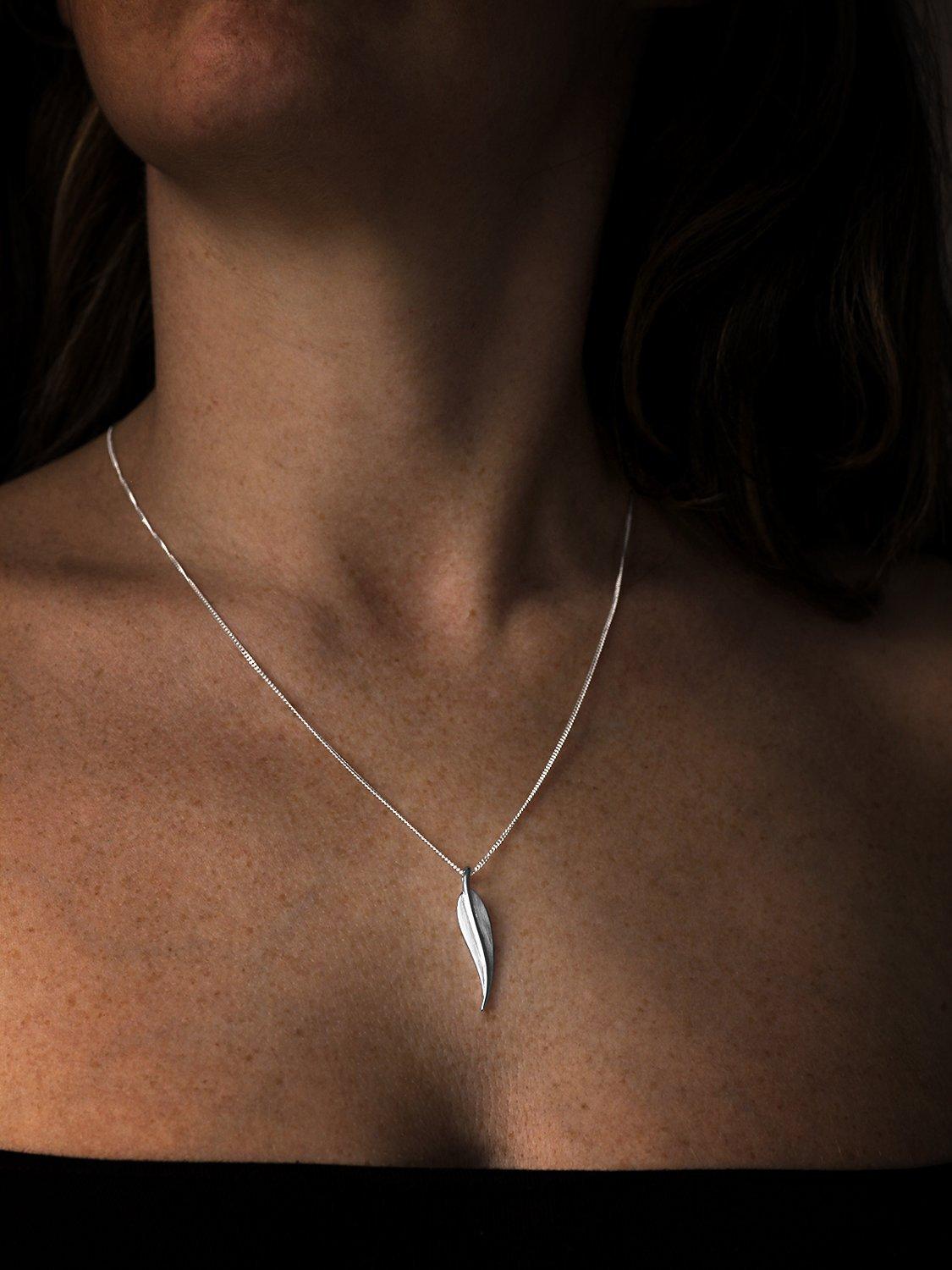 Product image 2 of 4, which shows Nina B Sterling Silver Slim Feather Pendant Necklace, Silver