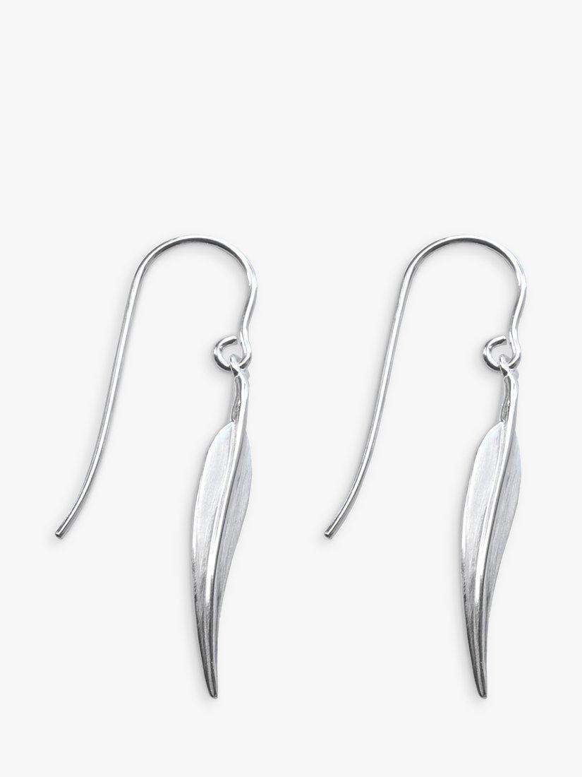 Product image 1 of 4, which shows Nina B Slim Feather Drop Earrings, Silver
