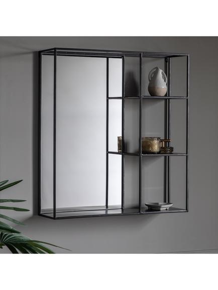 Gallery Direct Lombardy Rectangular Metal Frame 3 Shelf Wall Mirror, 65 x 60cm, Black - view 2, Black