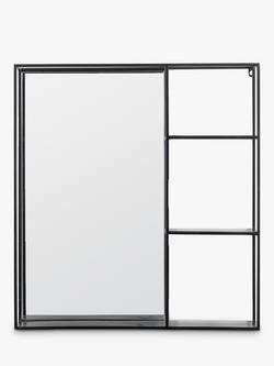 Gallery Direct Lombardy Rectangular Metal Frame 3 Shelf Wall Mirror, 65 x 60cm, Black, Black