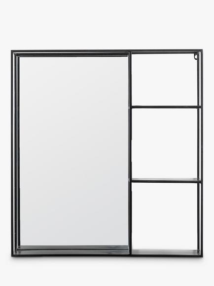 Gallery Direct Lombardy Rectangular Metal Frame 3 Shelf Wall Mirror, 65 x 60cm, Black, Black
