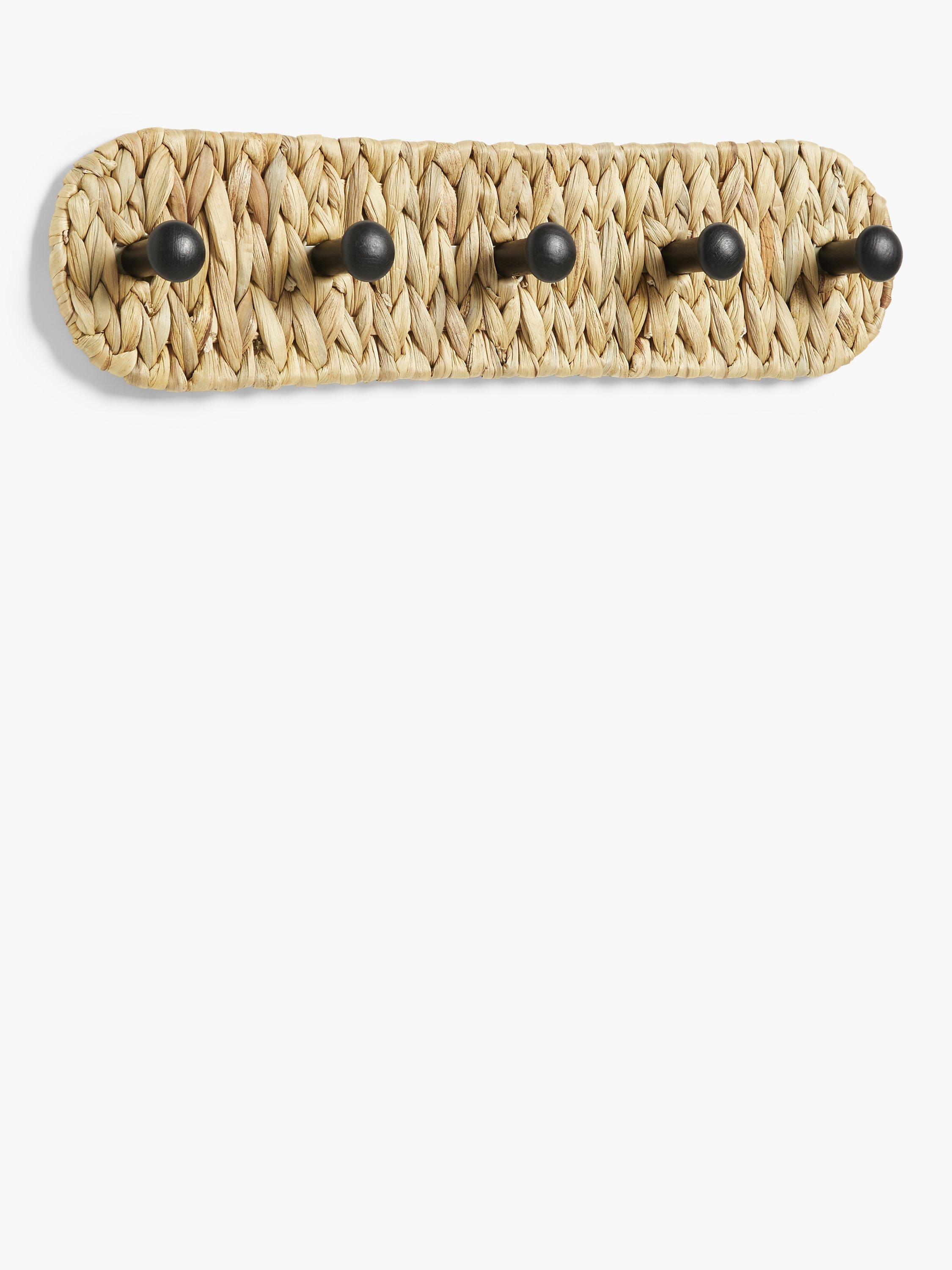 John Lewis Water Hyacinth Wall Rack, 5 Hook, Natural / Black