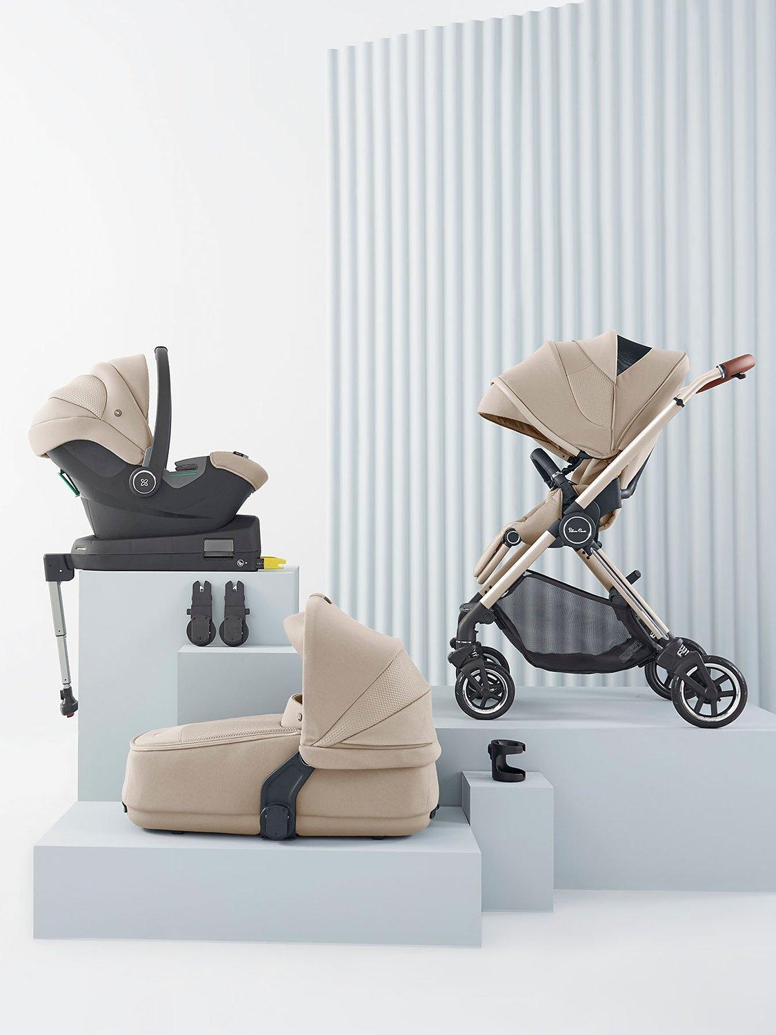 Silver Cross Dune Pushchair & Dream Car Seat Travel Pack with Compact Folding Carrycot, Brown Stone