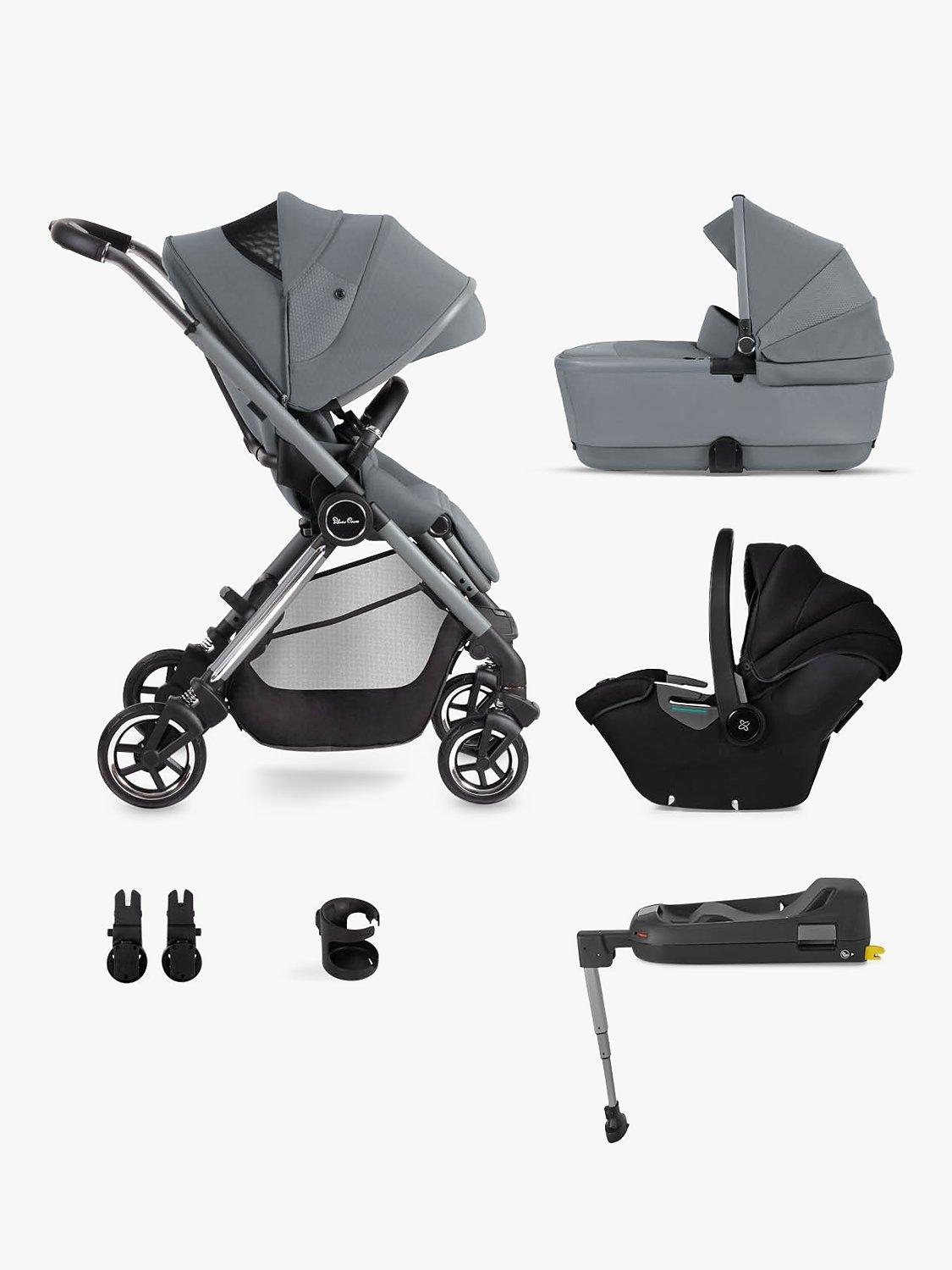 Silver Cross Dune Pushchair & Dream Car Seat Travel Pack with First Bed Folding Carrycot, Glacier