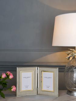 Laura Ashley Harrison Linen Double Photo Frame, 4 x 6" (10 x 15cm) - view 2, Natural/Silver Plated