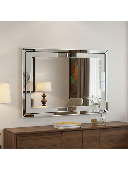 Yearn Rio Bevelled Glass Rectangular Wall Mirror, 82 x 112cm, Black, Black