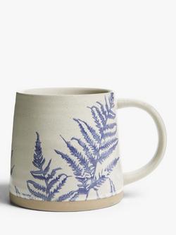 John Lewis Woodland Floral Glazed Stoneware Fern Mug, 450ml, Blue/Beige, Blue/Beige