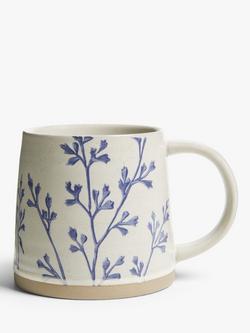 John Lewis Woodland Floral Glazed Stoneware Flower Mug, 450ml, Beige/Blue, Beige/Blue