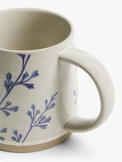 John Lewis Woodland Floral Glazed Stoneware Flower Mug, 450ml, Beige/Blue - view 2, Beige/Blue