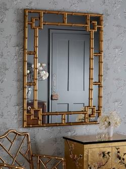 Laura Ashley Shawford Mock Bamboo Rectangular Wall Mirror, 107 x 81cm, Gold, Gold