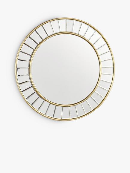Laura Ashley Clemence Bevelled Glass Round Wall Mirror, Gold/Clear, Gold/Clear