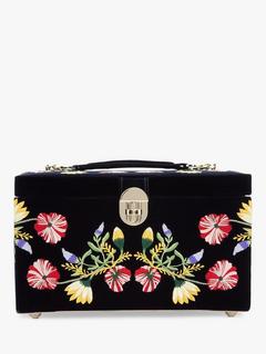 Wolf Zoe Embroidered Velvet Medium Jewellery Case, Indigo